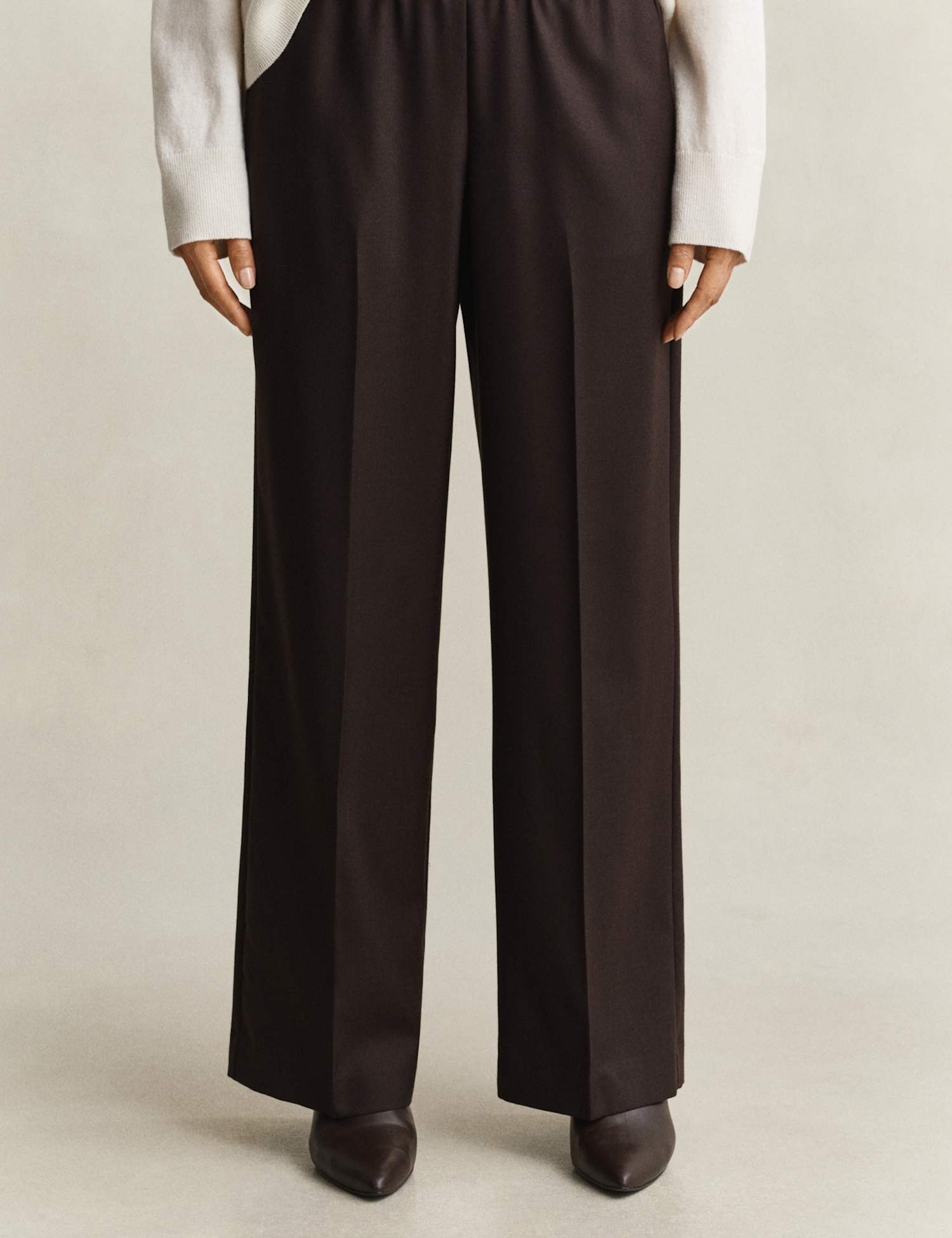 GANT Wool Blend Wide Leg Trousers Brown