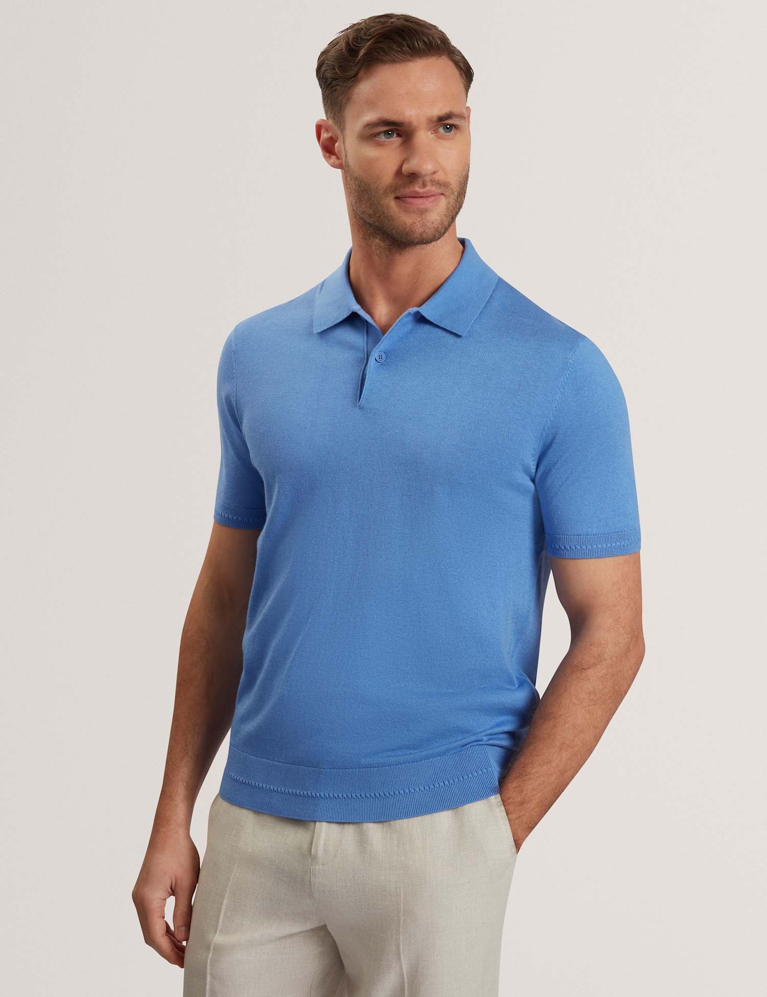 Ted Baker Silk Rich Polo Shirt Blue