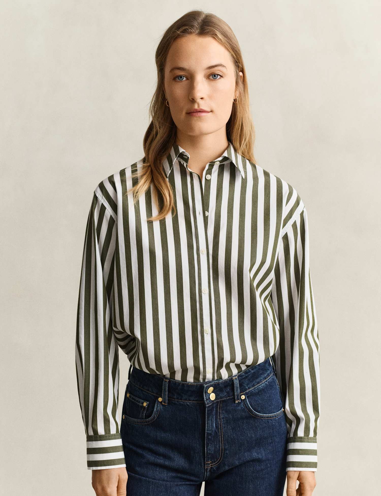 GANT Relaxed Fit Striped Poplin Shirt Green Mix
