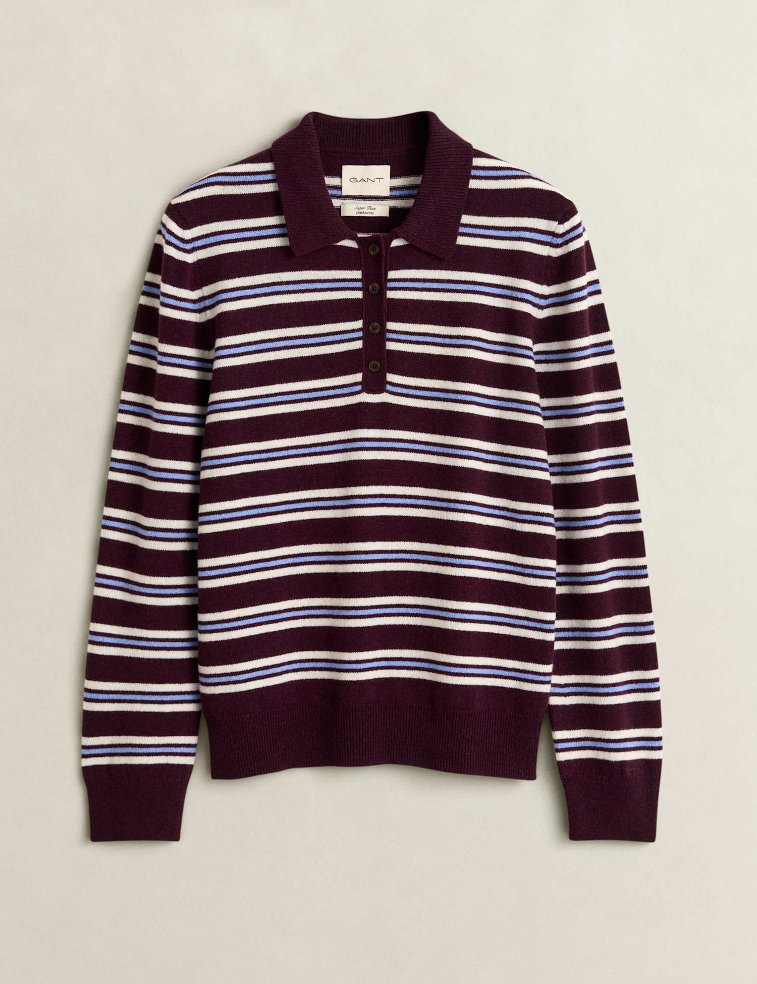 GANT Pure Lambswool Striped Knitted Rugby Top Burgundy Mix