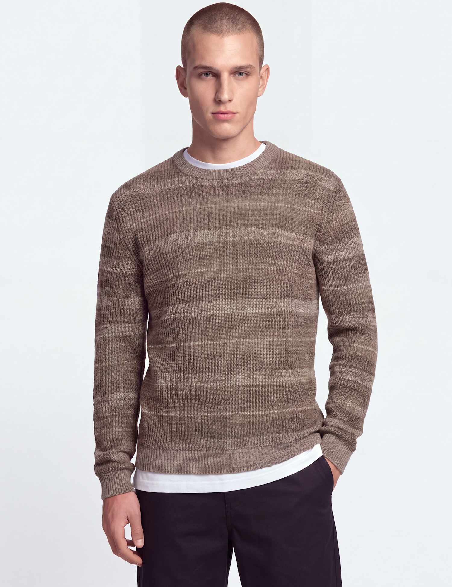 ONLY & SONS Striped Cotton Crew Neck Jumper Taupe