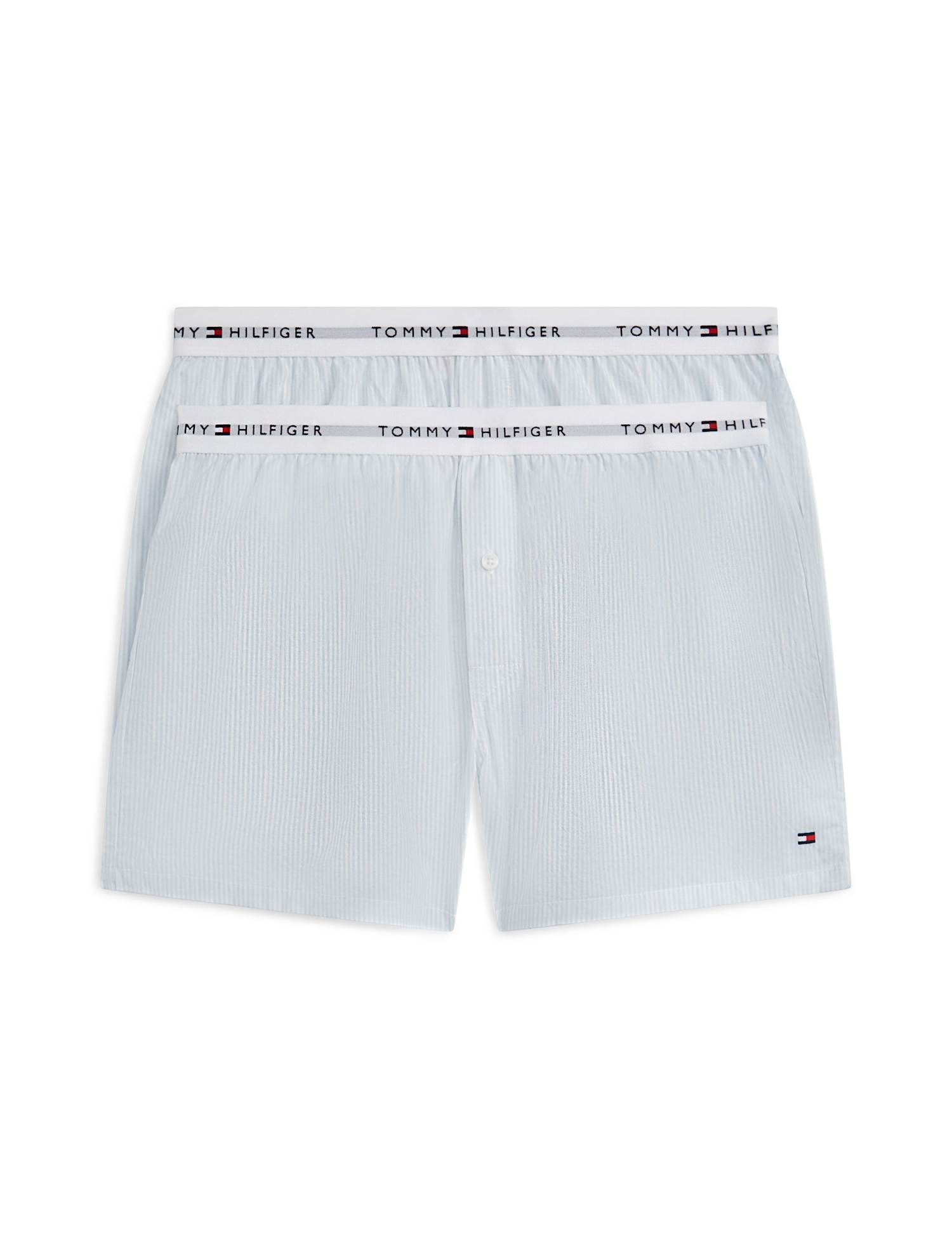 Tommy Hilfiger 2 Pack Pure Cotton Striped Woven Boxers Blue Mix