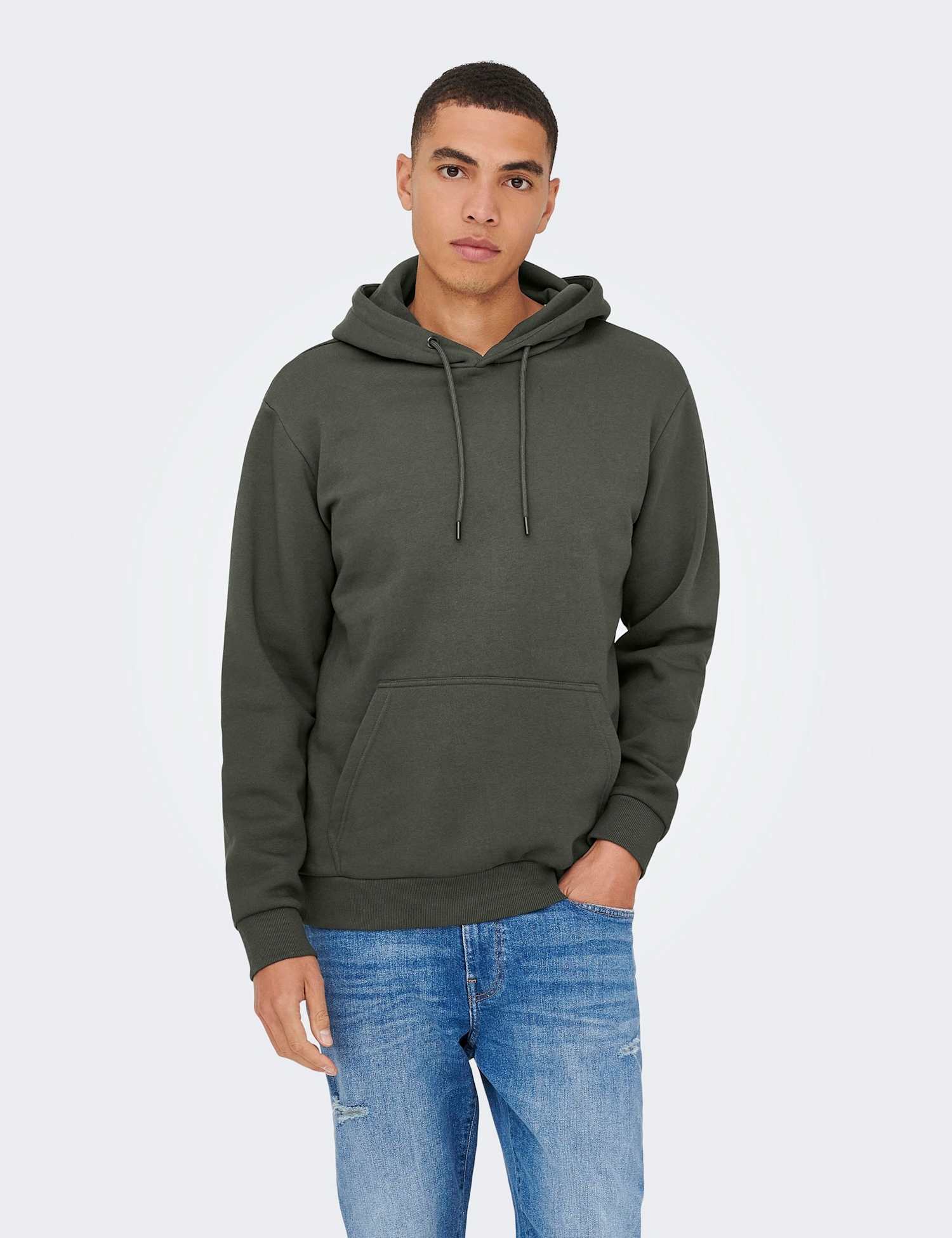 ONLY & SONS Cotton Rich Hoodie Grey