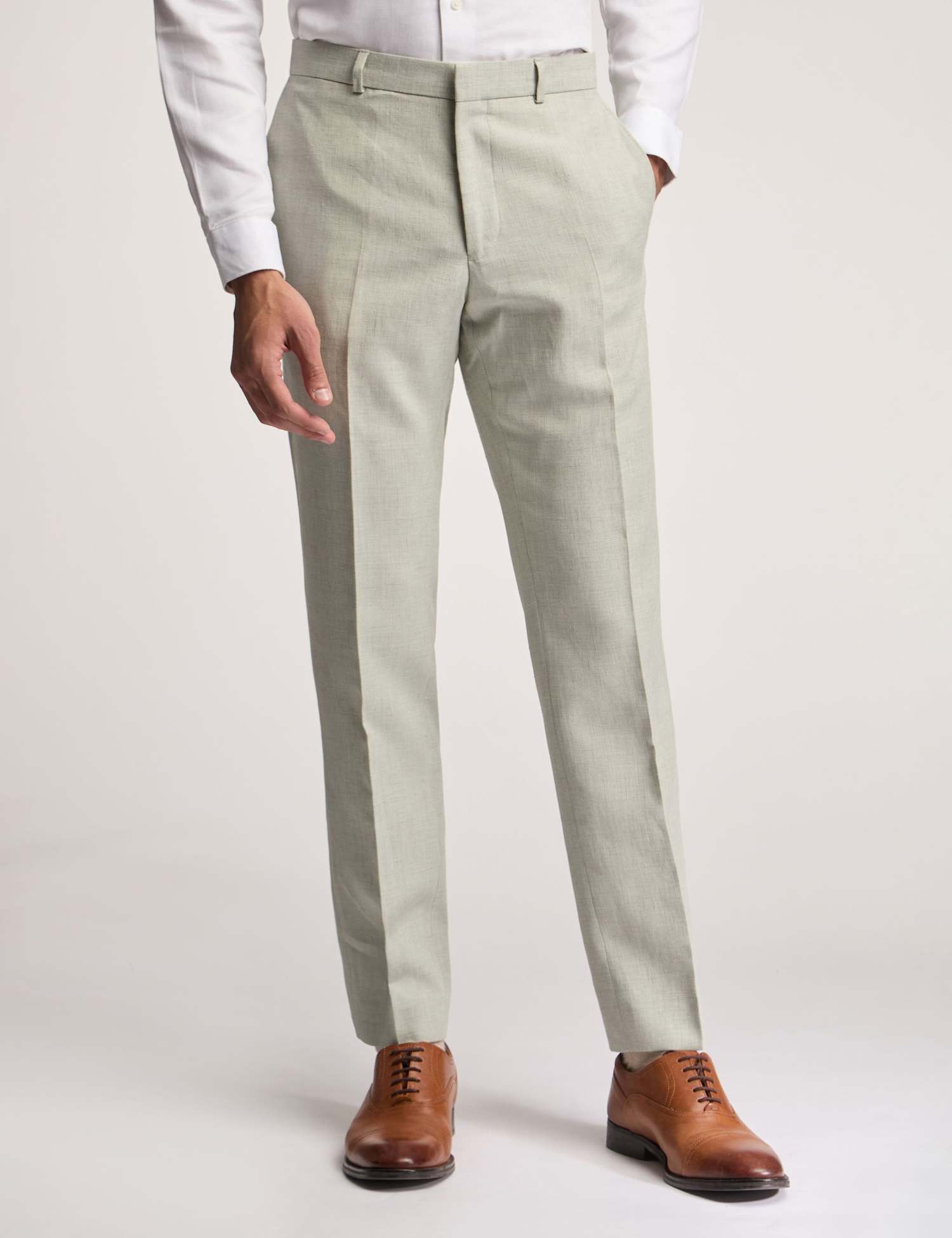 Ted Baker Slim Fit Linen Blend Flat Front Trousers Light Green