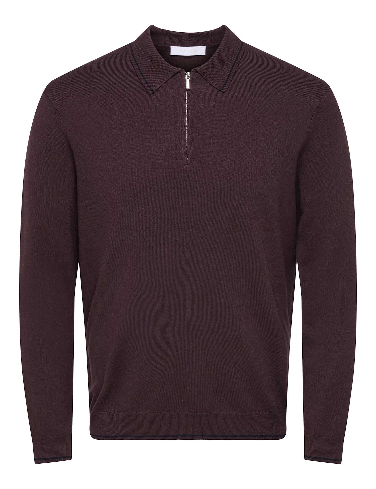 ONLY & SONS Tipped Half Zip Jumper Brown