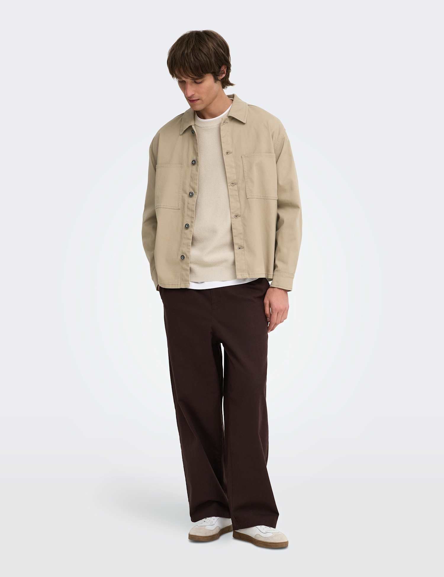 ONLY & SONS Cotton Rich Woven Relaxed Overshirt Beige