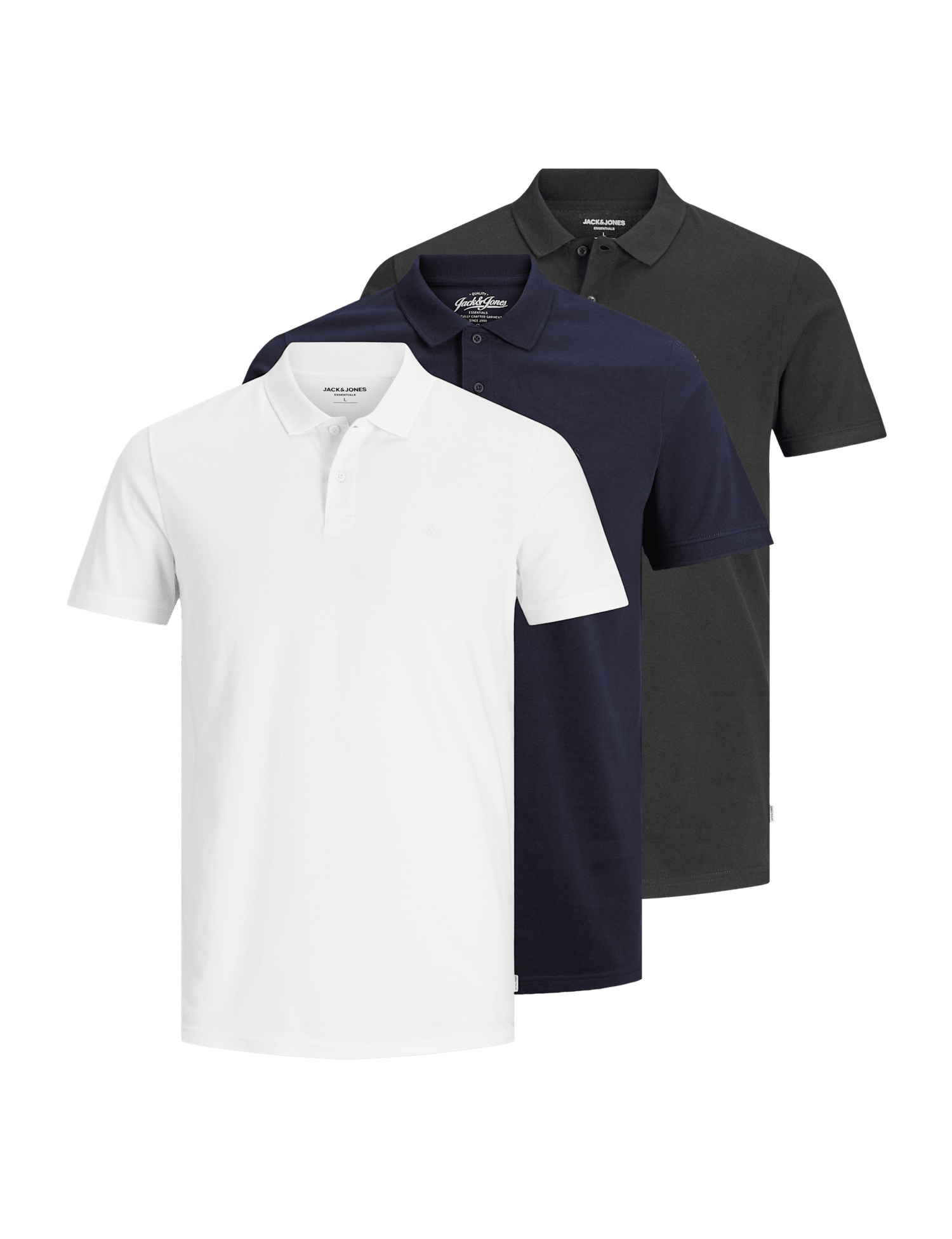 JACK & JONES 3 Pack Pure Cotton Polo Shirts White Mix