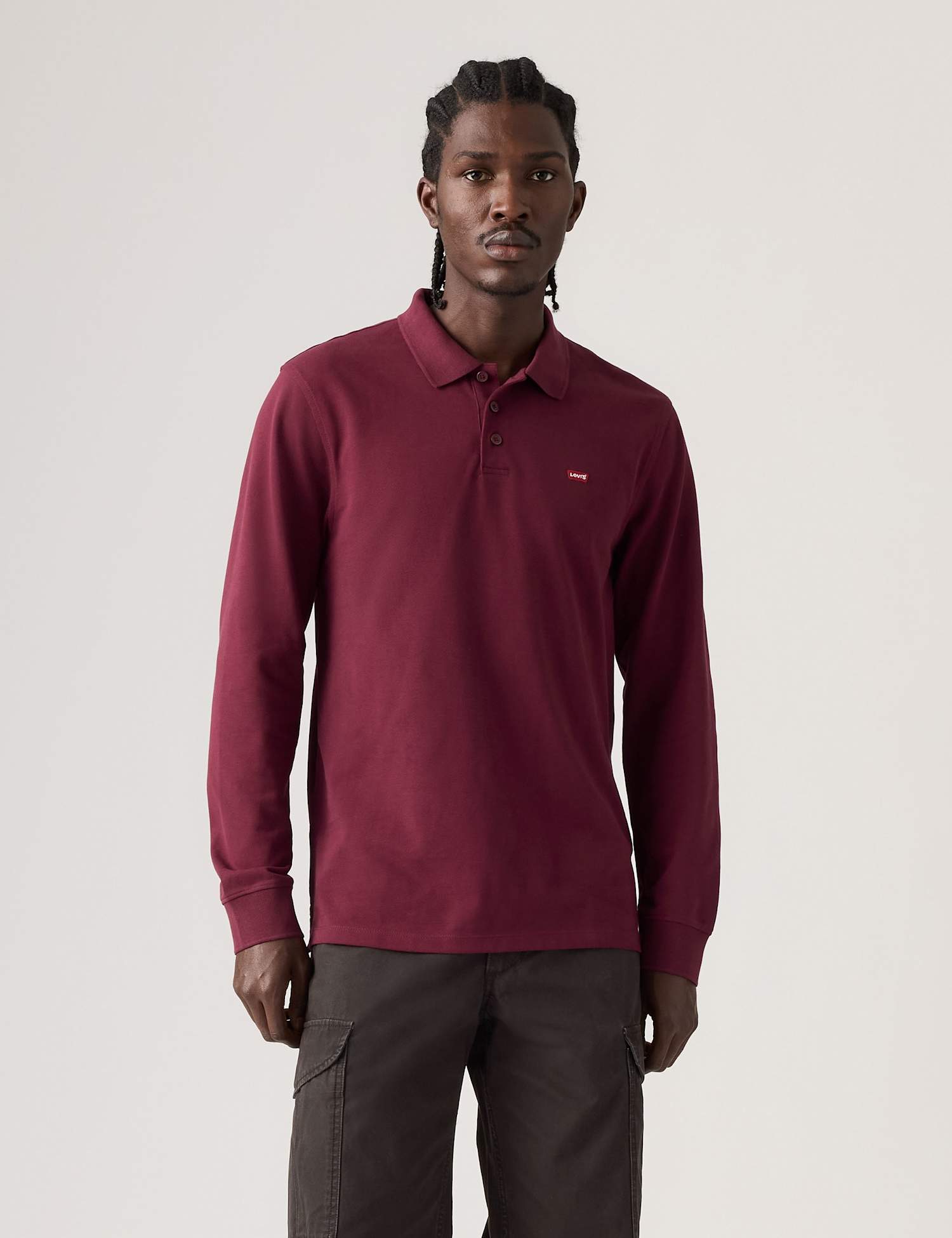 Levi's Pure Cotton Long Sleeve Polo Shirt Burgundy