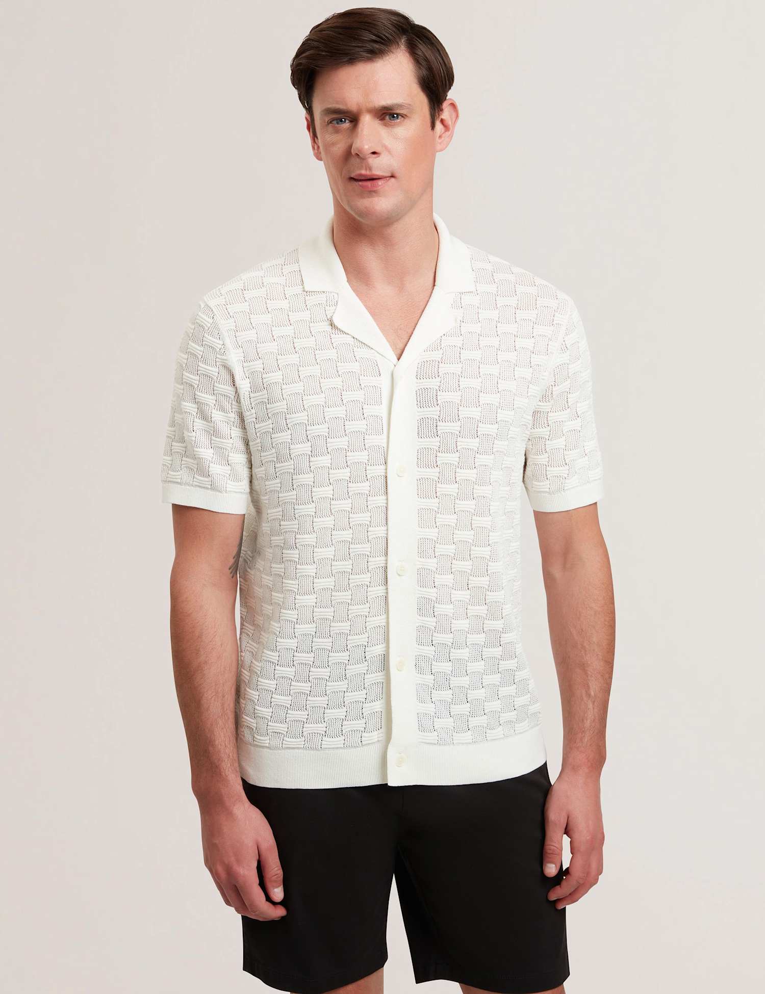 Ted Baker Silk Rich Textured Short Sleeve Shirt White