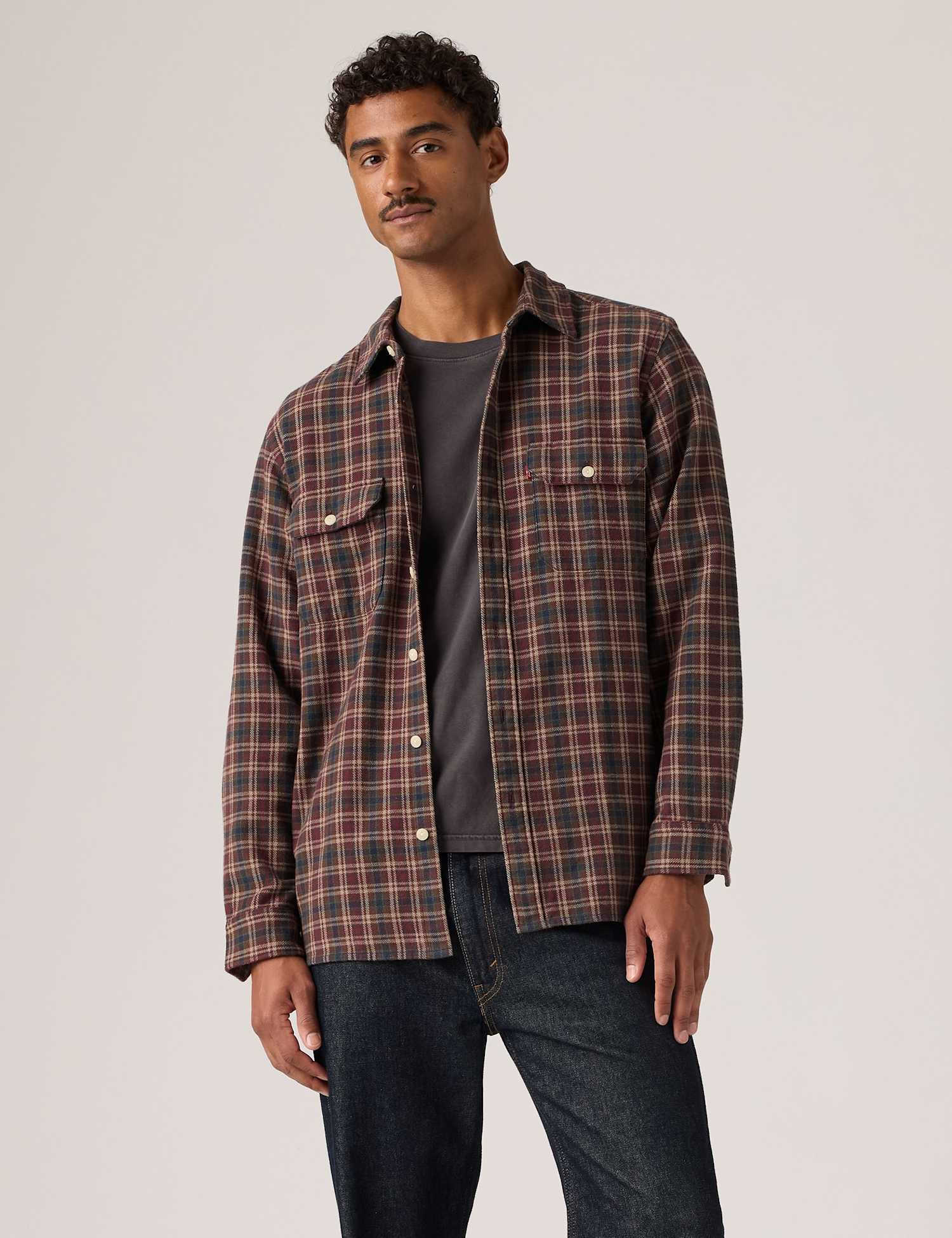 Levi's Jackson Pure Cotton Worker Shirt Burgundy Mix