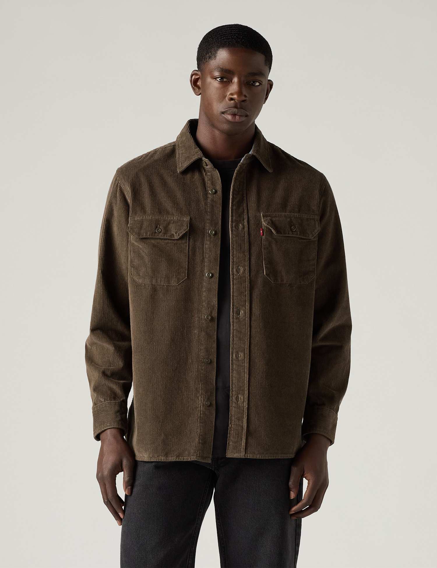 Levi's Classic Pure Cotton Needlecord Worker Shirt Dark Brown
