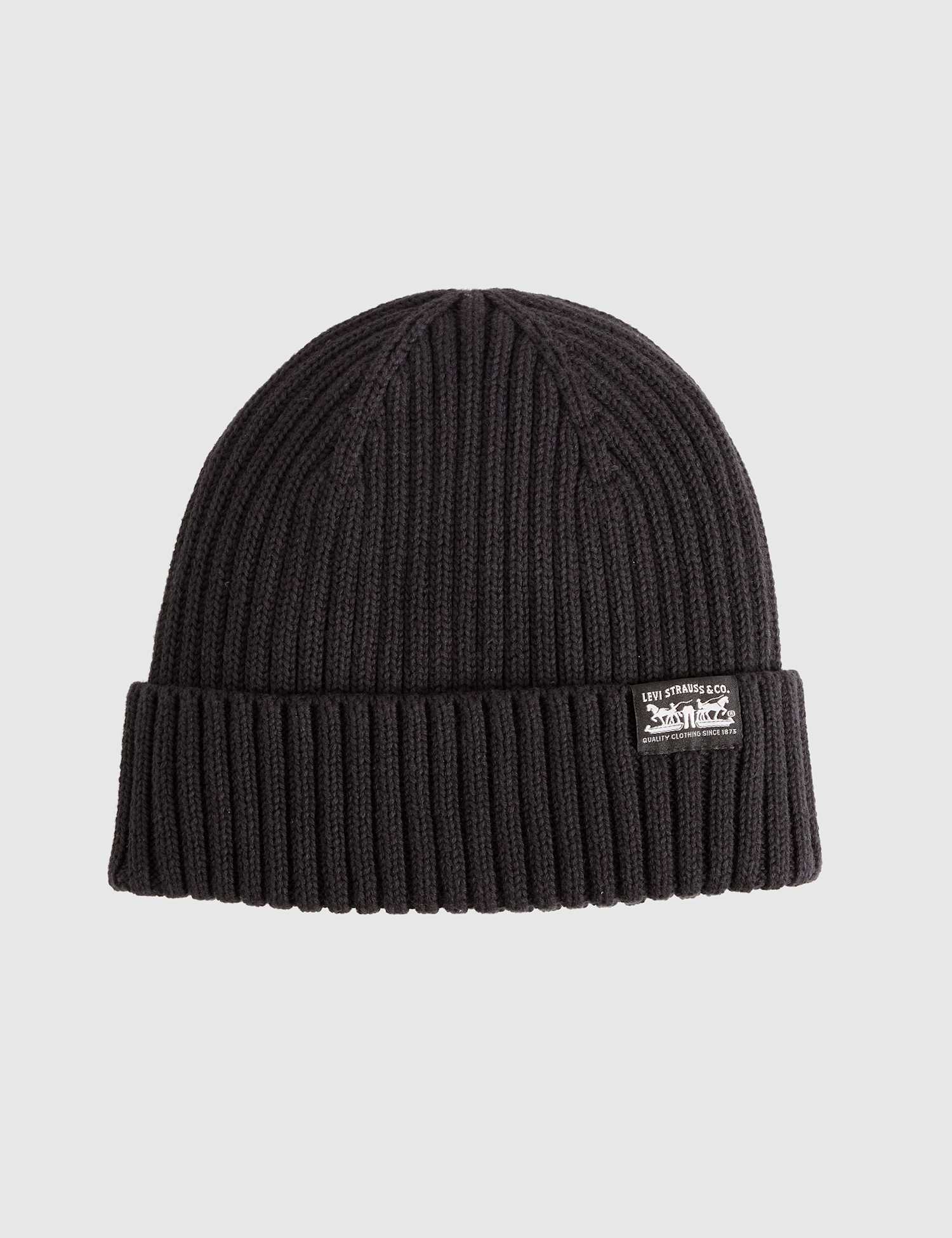 Levi's Pure Cotton Knitted Ribbed Beanie Hat Black