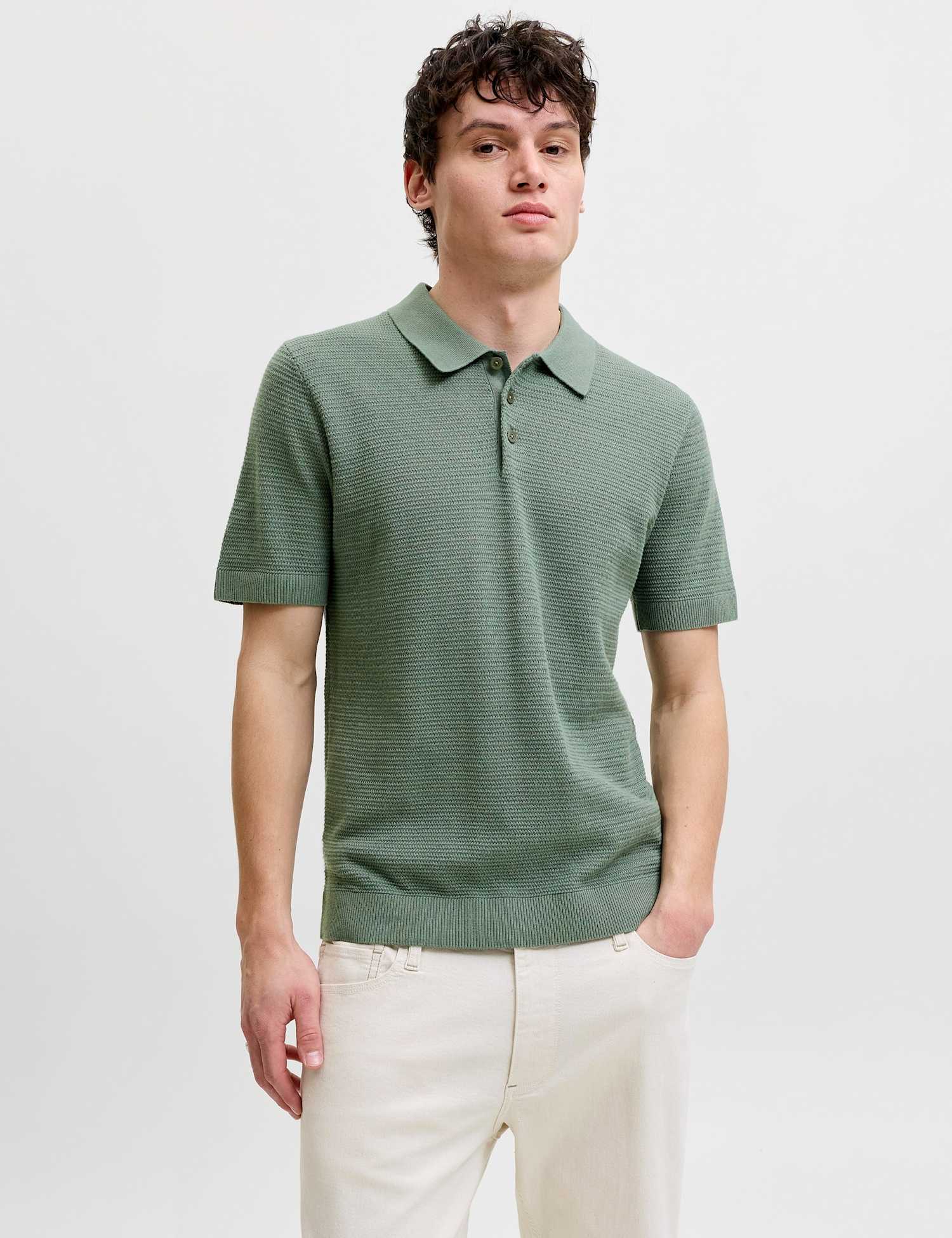 JACK & JONES Pure Cotton Knitted Polo Shirt Blue Mix