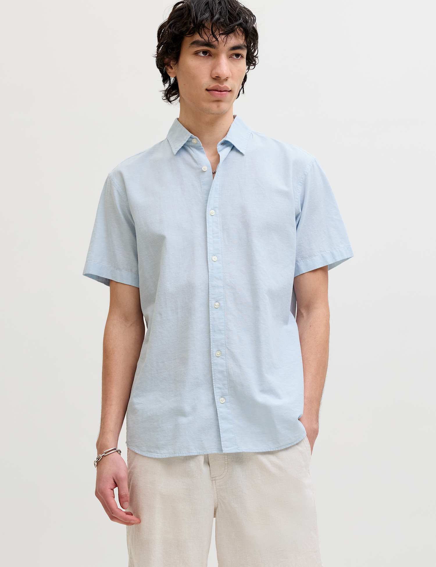 JACK & JONES Regular Fit Cotton Rich Short Sleeve Shirt Blue Mix