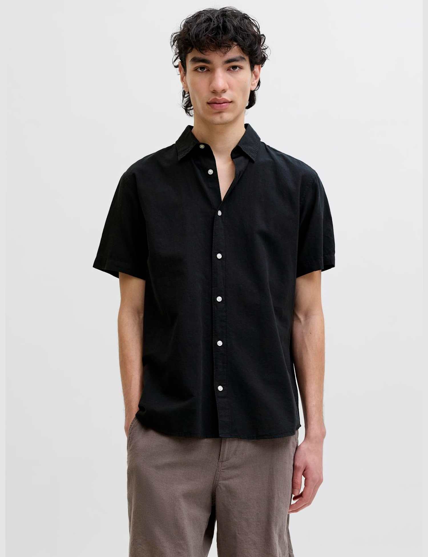 JACK & JONES Regular Fit Cotton Rich Short Sleeve Shirt Black
