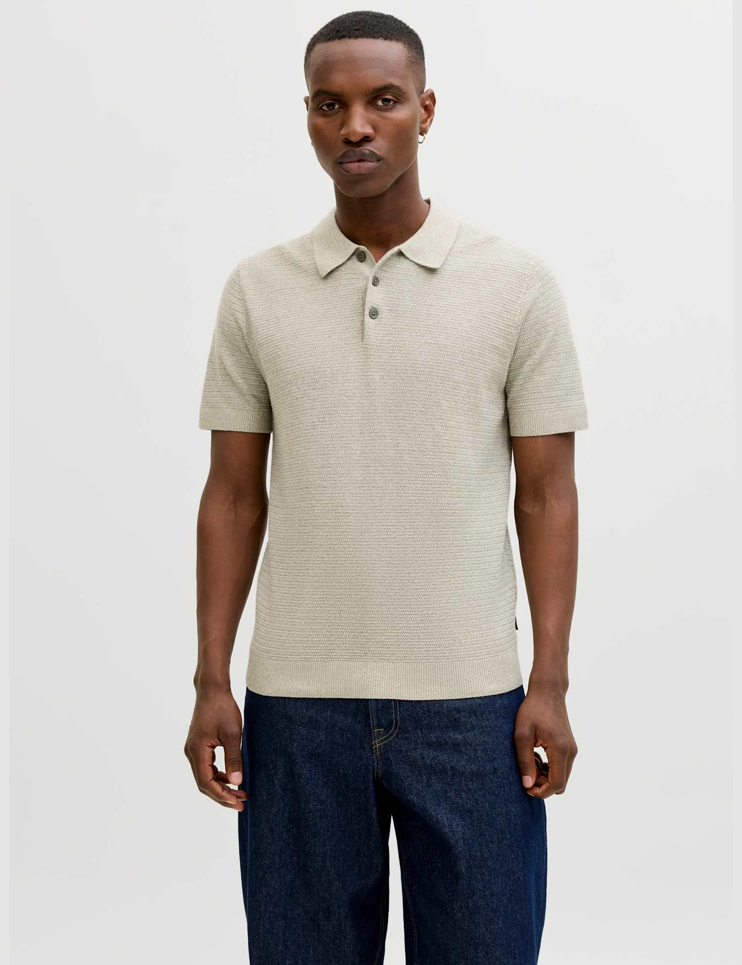 JACK & JONES Pure Cotton Knitted Polo Shirt Beige