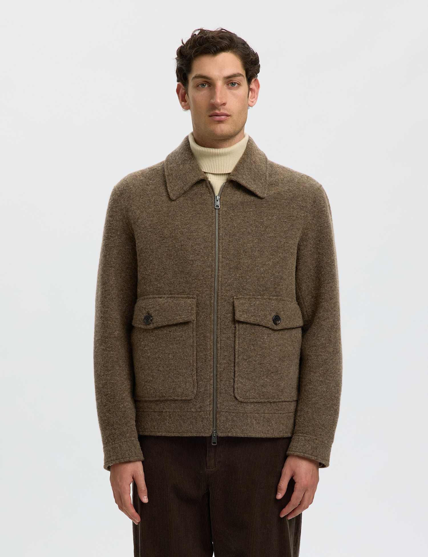 Selected Wool Blend Harrington Jacket Brown