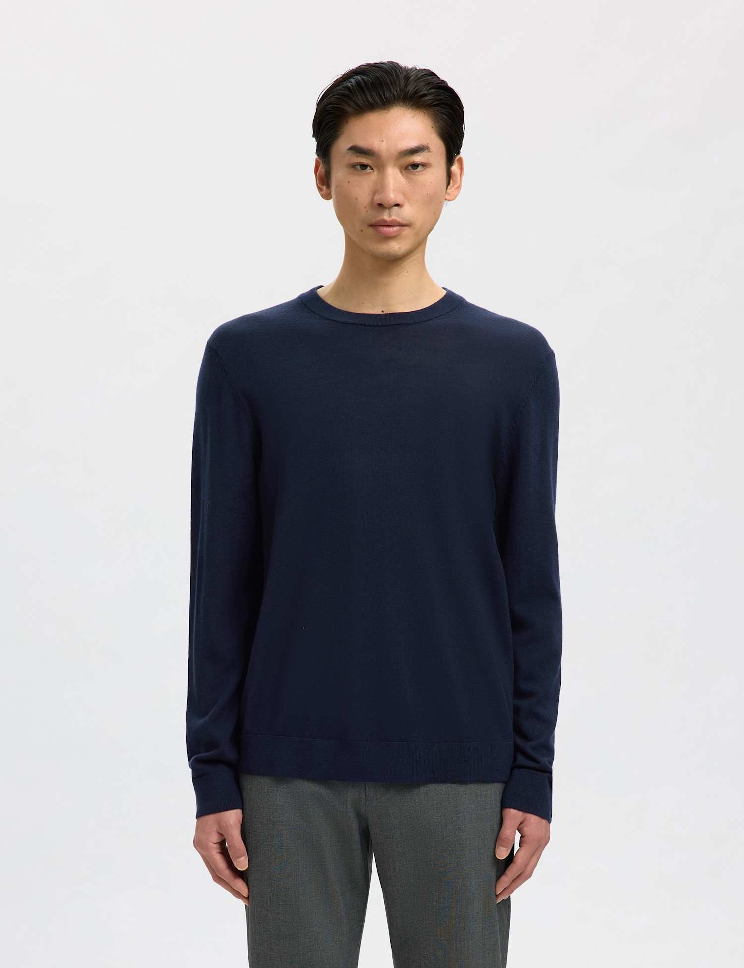 Selected Pure Merino Crew Neck Jumper Navy