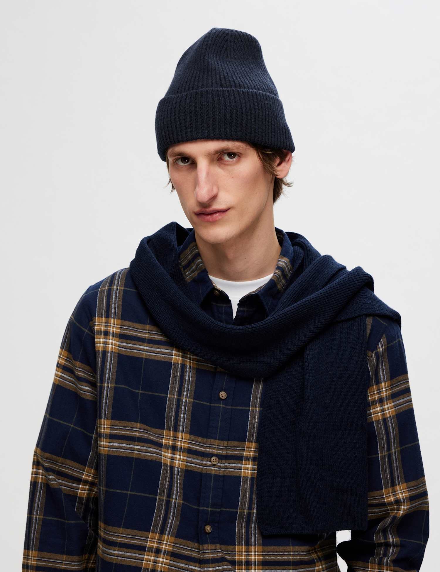Selected Pure Merino Wool Beanie Hat Navy