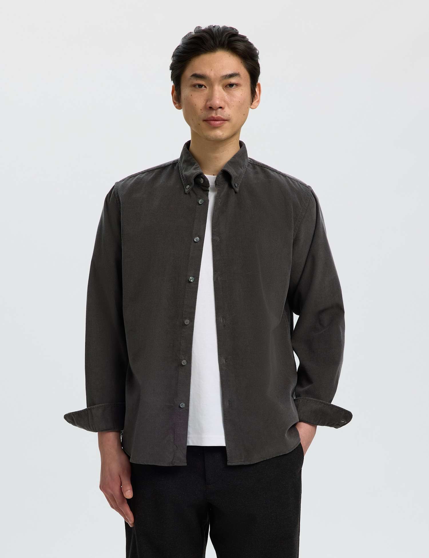 Selected Regular Fit Corduroy Shirt Dark Grey
