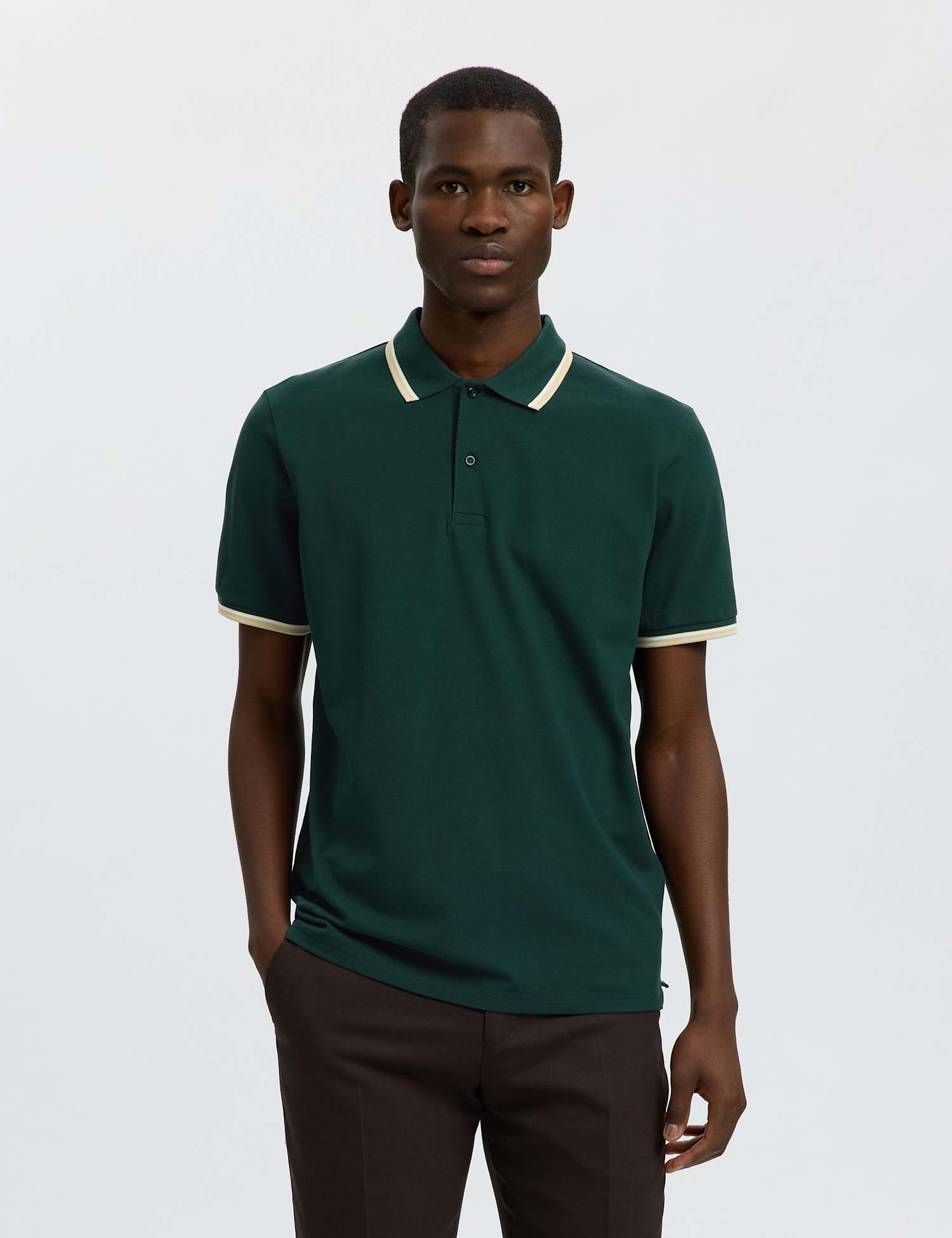 Selected Cotton Rich Piqu� Tipped Polo Shirt Green