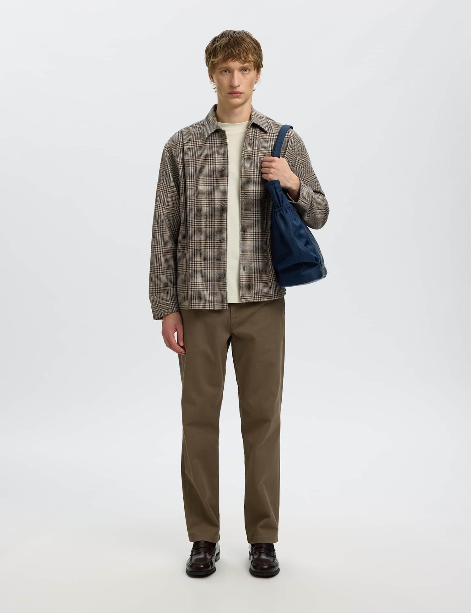 Selected Wool Blend Checked Overshirt Brown Mix