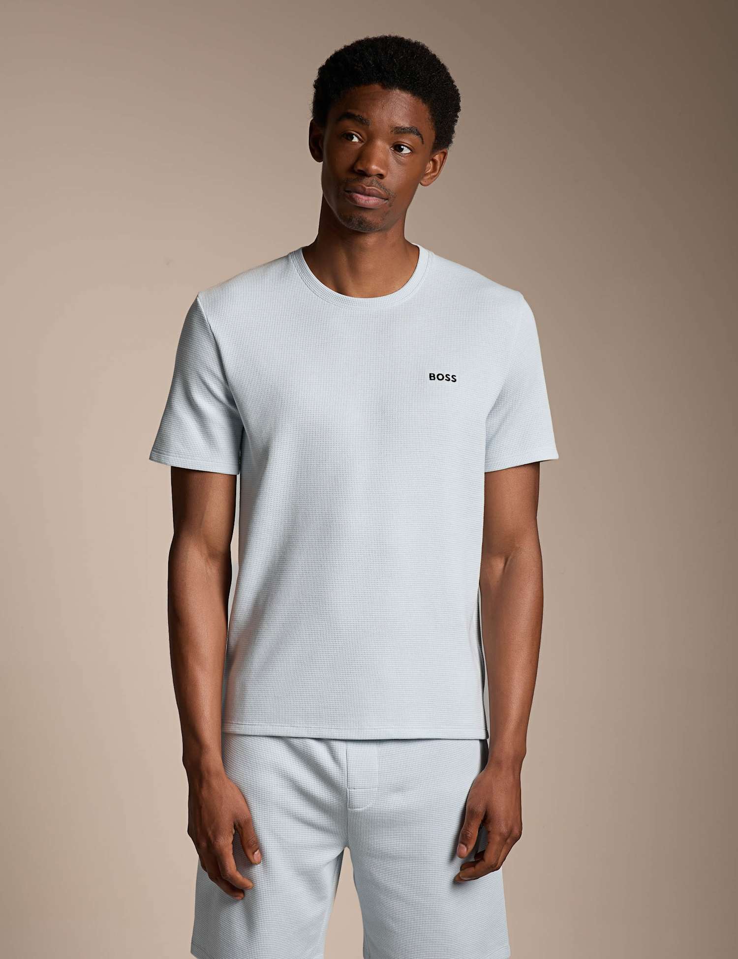 Boss Cotton Rich Waffle Crew Neck T-Shirt Light Blue