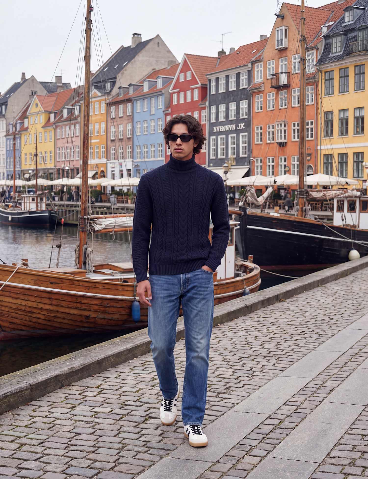 JACK & JONES Cable Roll Neck Jumper Navy