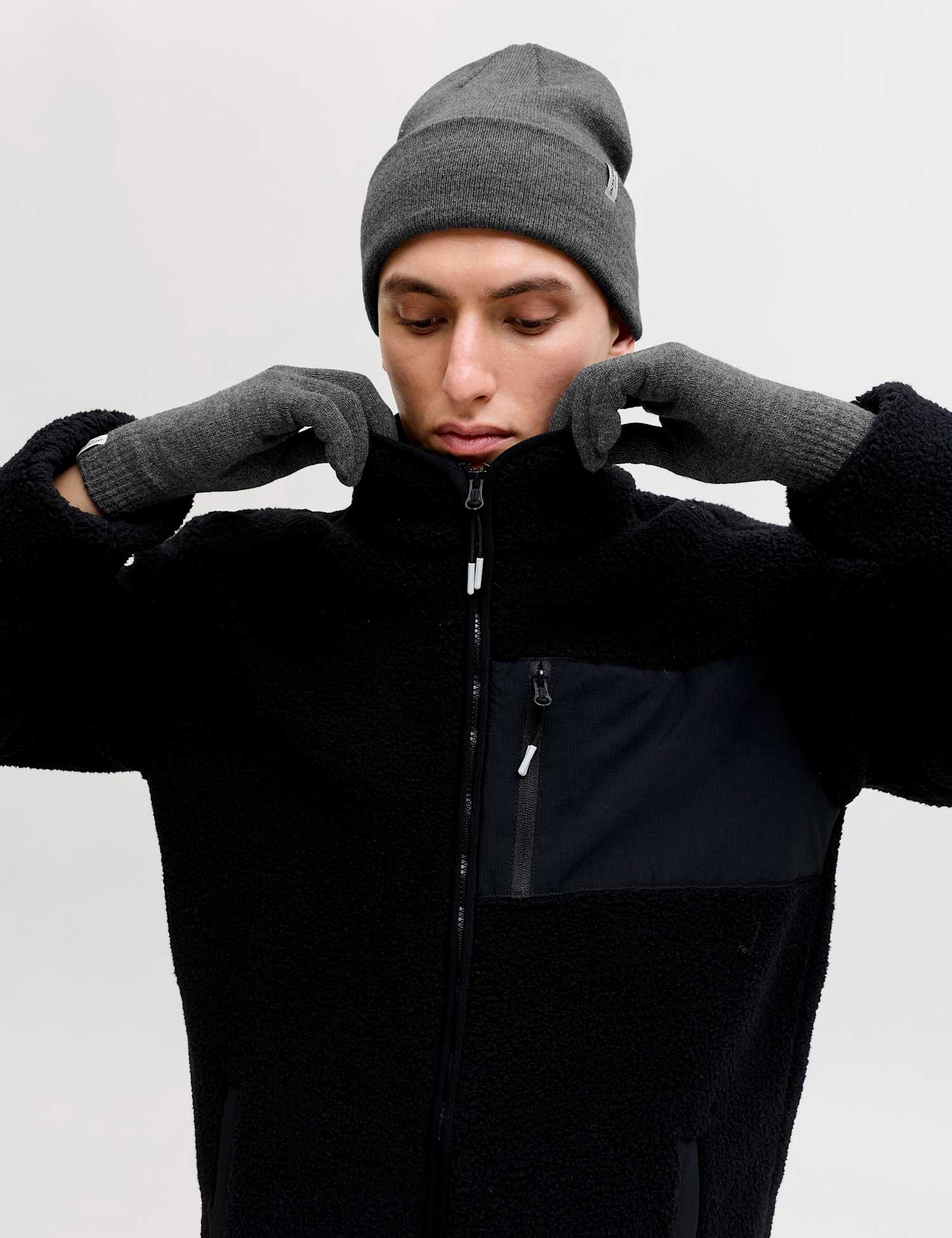 JACK & JONES Hat & Gloves Set Dark Grey