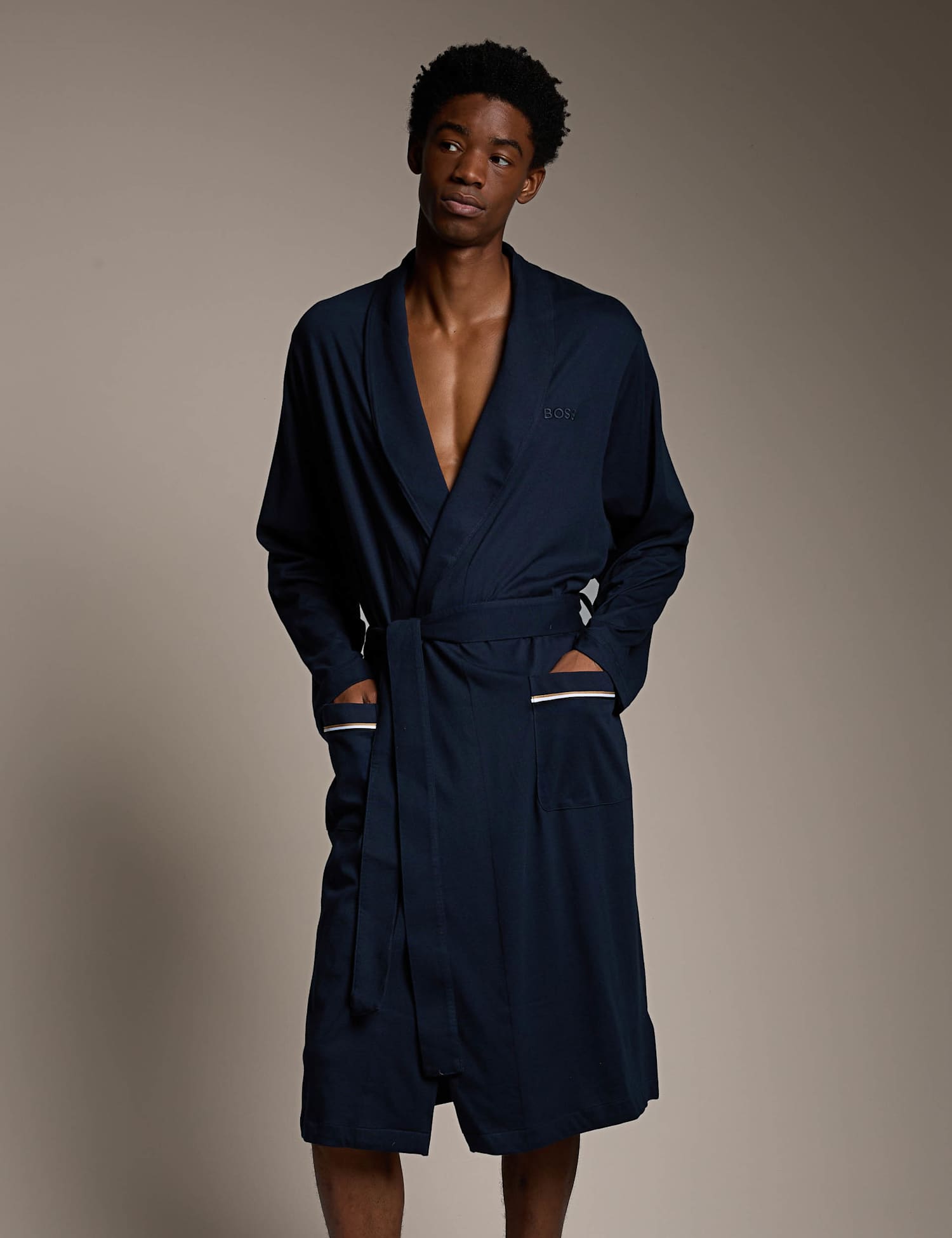 Boss Pure Cotton Dressing Gown Navy