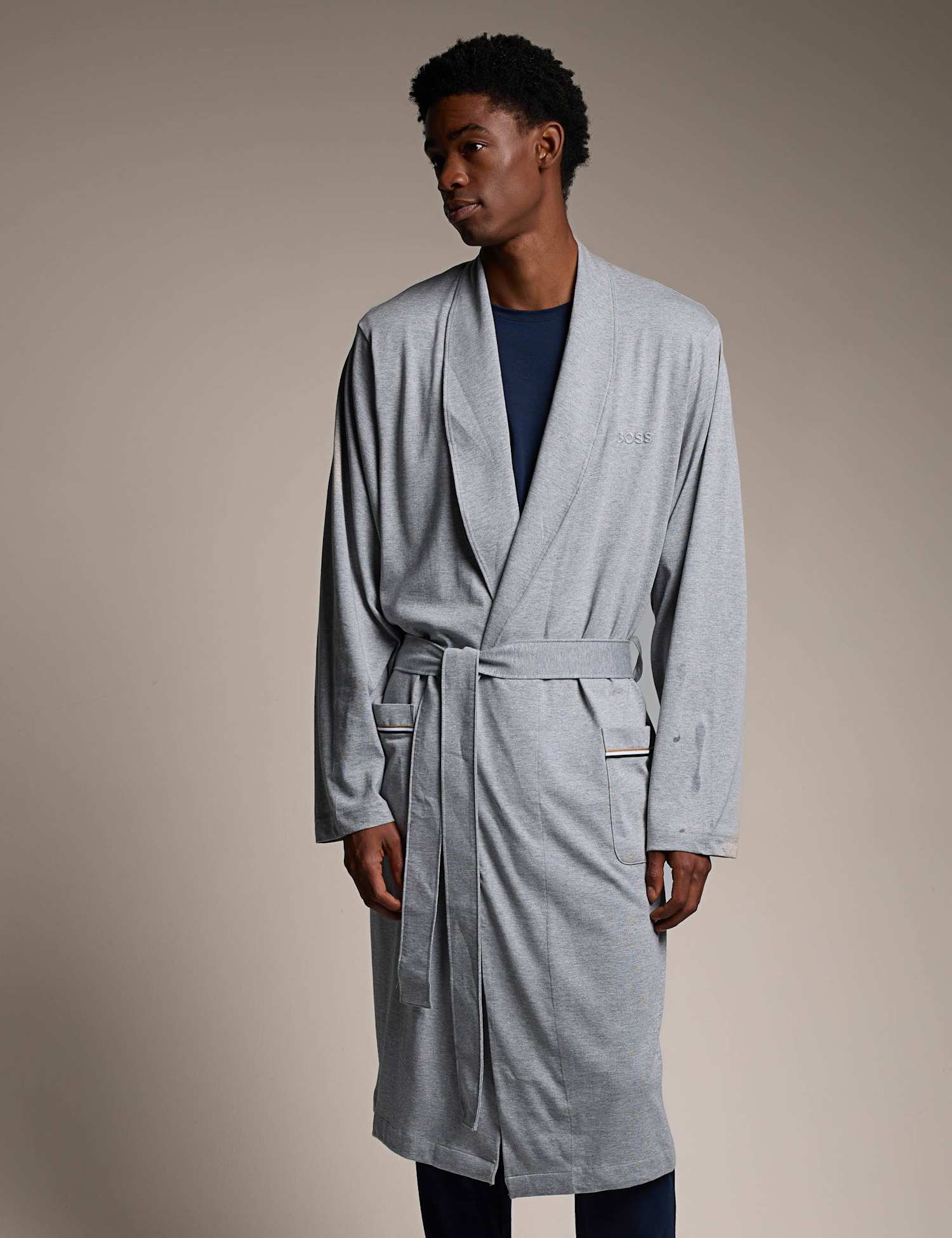 Boss Pure Cotton Dressing Gown Grey