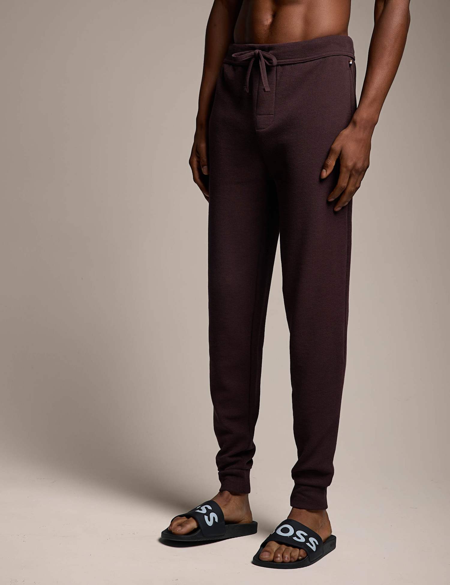 Boss Cotton Rich Waffle Cuffed Pyjama Bottoms Dark Brown