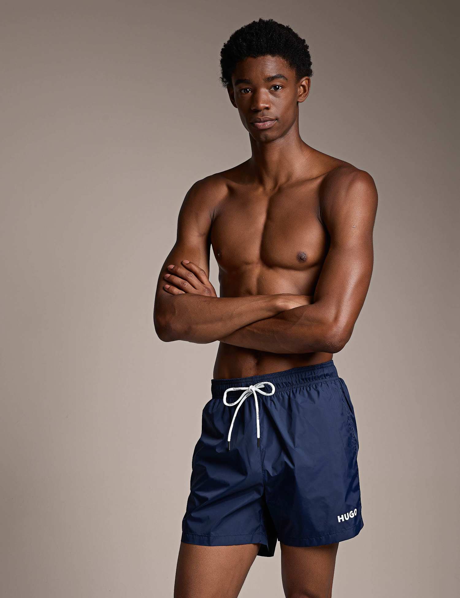 Hugo HAITI Logo Print Swim Shorts Navy