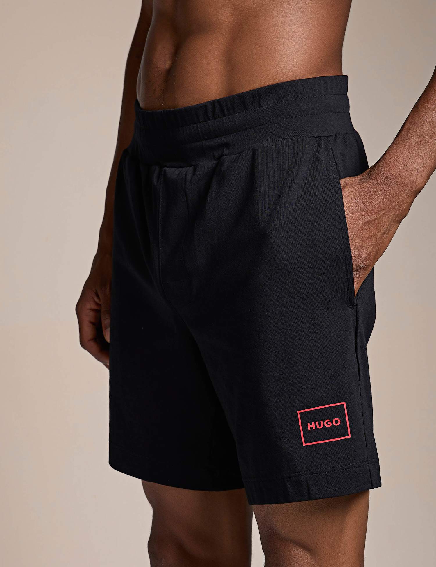 Hugo Laze Cotton Rich Jersey Logo Loungewear Shorts Black