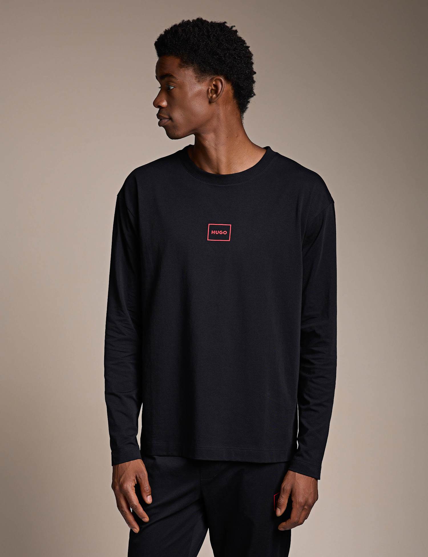 Hugo Laze Cotton Rich Logo Loungewear Top Black