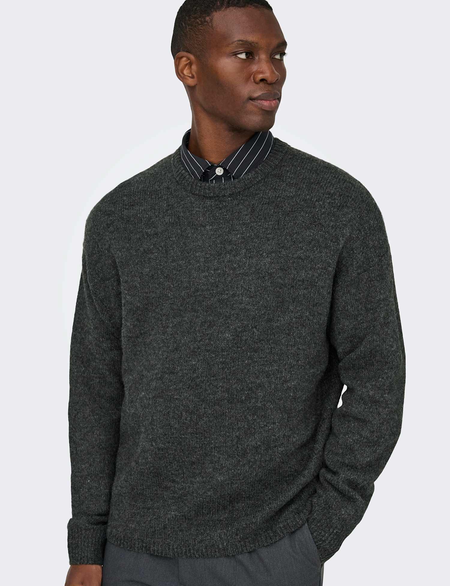 ONLY & SONS Knitted Crew Neck Jumper Dark Grey