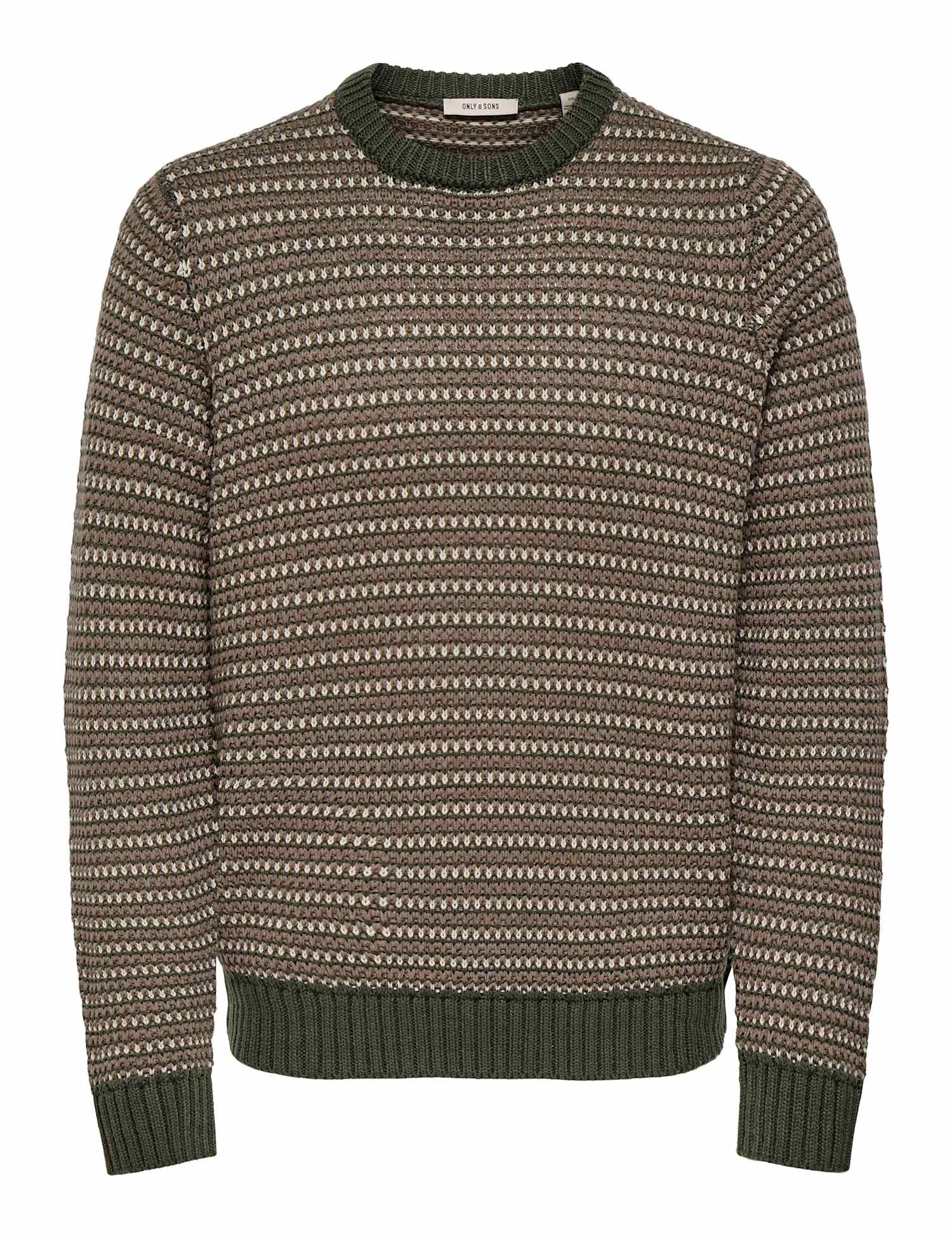 ONLY & SONS Cotton Rich Striped Crew Neck Jumper Green