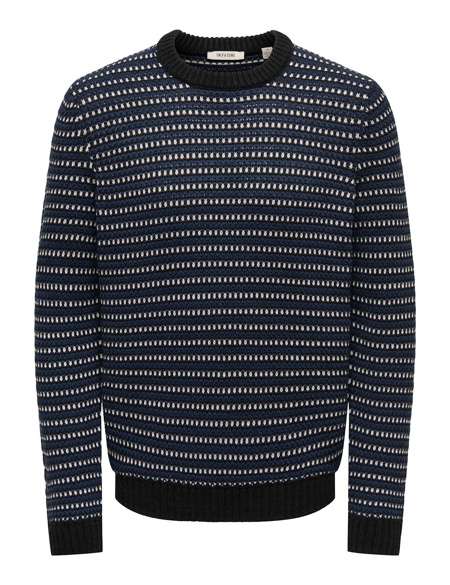 ONLY & SONS Cotton Rich Striped Crew Neck Jumper Black
