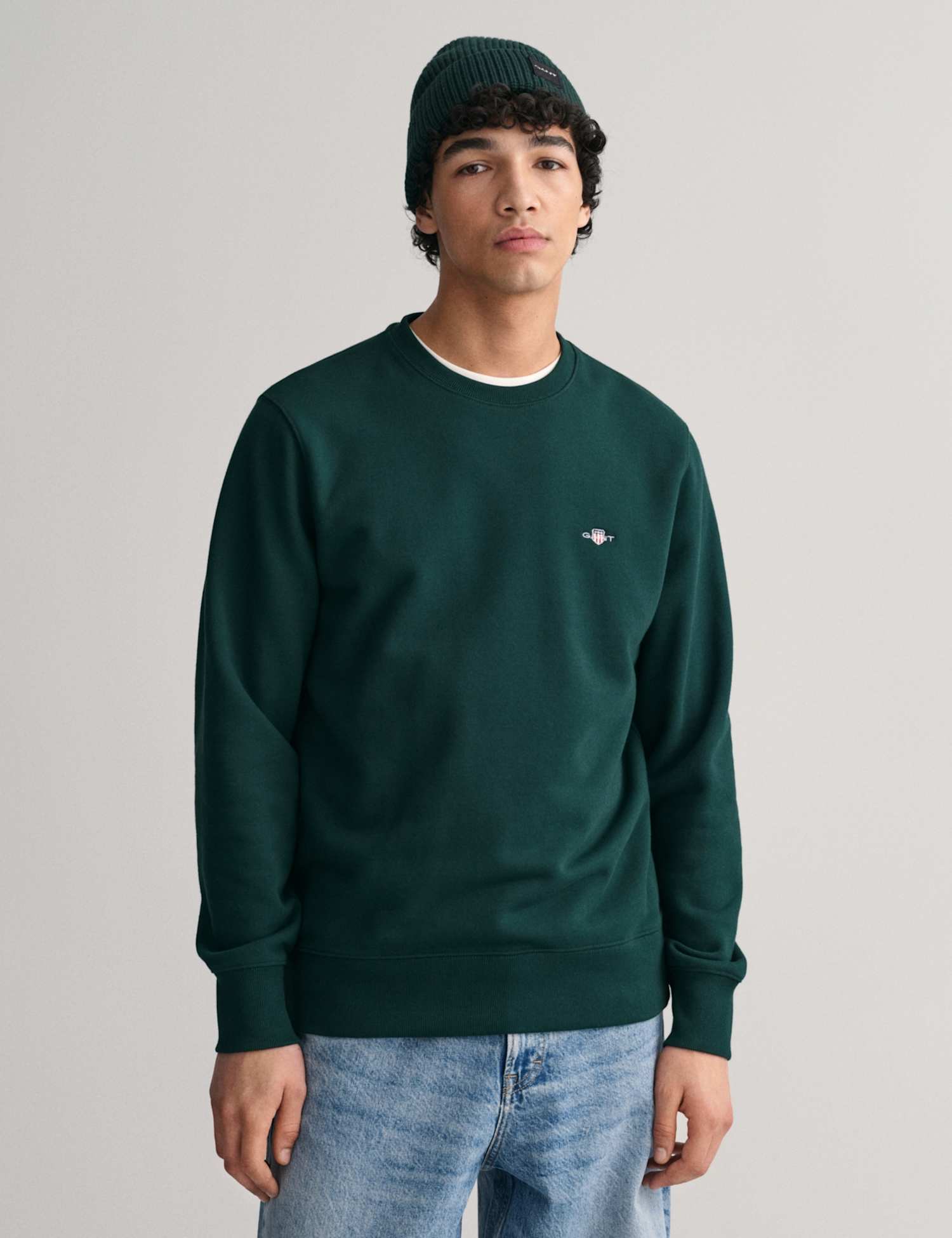 GANT Cotton Rich Logo Crew Neck Sweatshirt Green