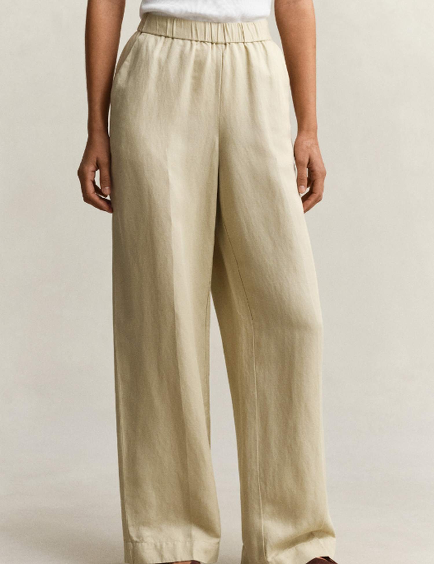 GANT Linen Blend Wide Leg Trousers Beige