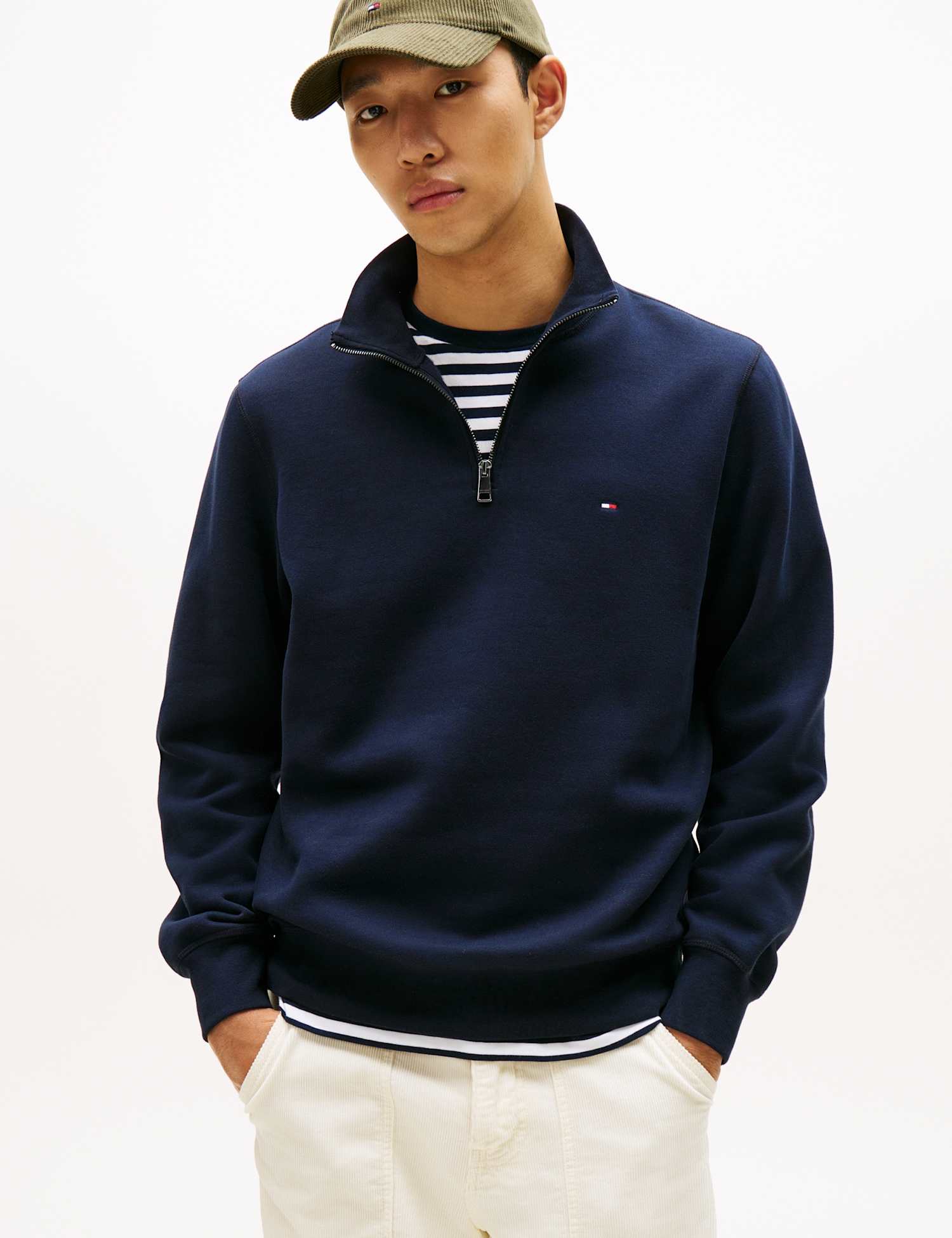 Tommy Hilfiger Essential Cotton Rich Half Zip Fleece Jumper Navy
