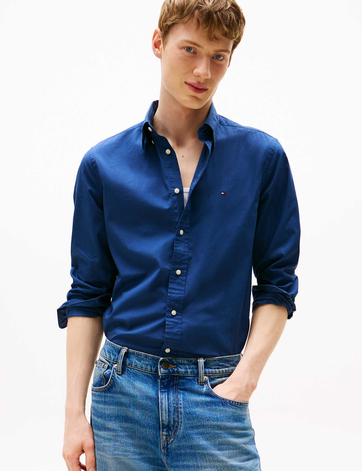 Tommy Hilfiger Regular Fit Easy Iron Pure Cotton Shirt Blue