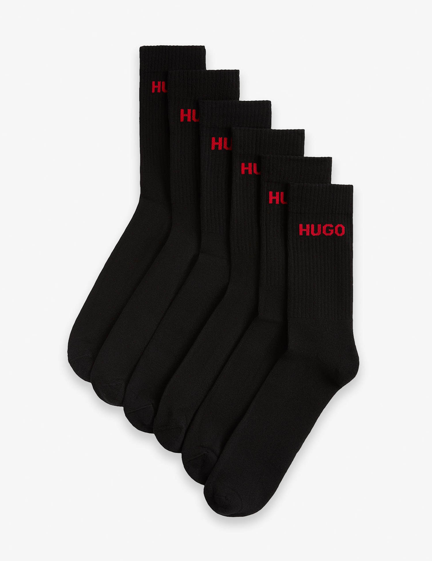 Hugo 6 Pack Logo Cotton Rich Ribbed Socks Black Mix