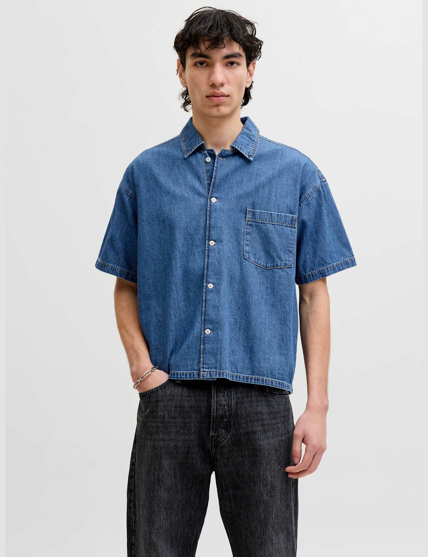 JACK & JONES Regular Fit Short Sleeve Denim Shirt Blue Denim