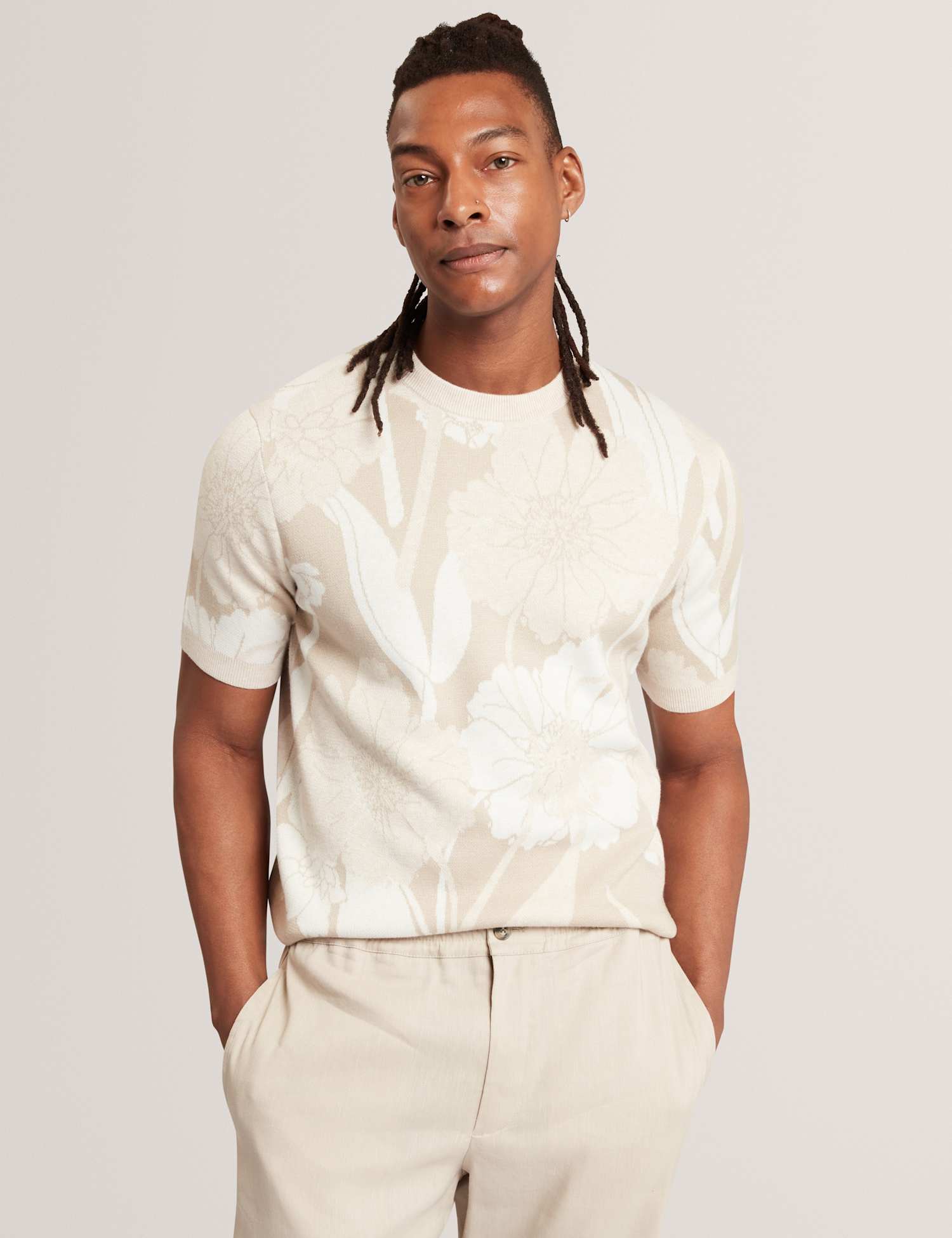 Ted Baker Floral Jacquard T-Shirt Taupe