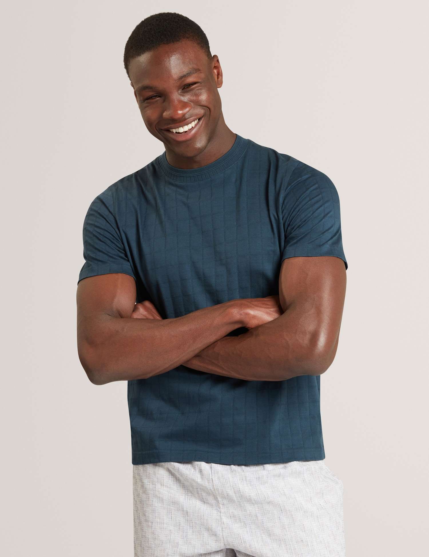 Ted Baker Pure Cotton Jacquard T-Shirt Navy