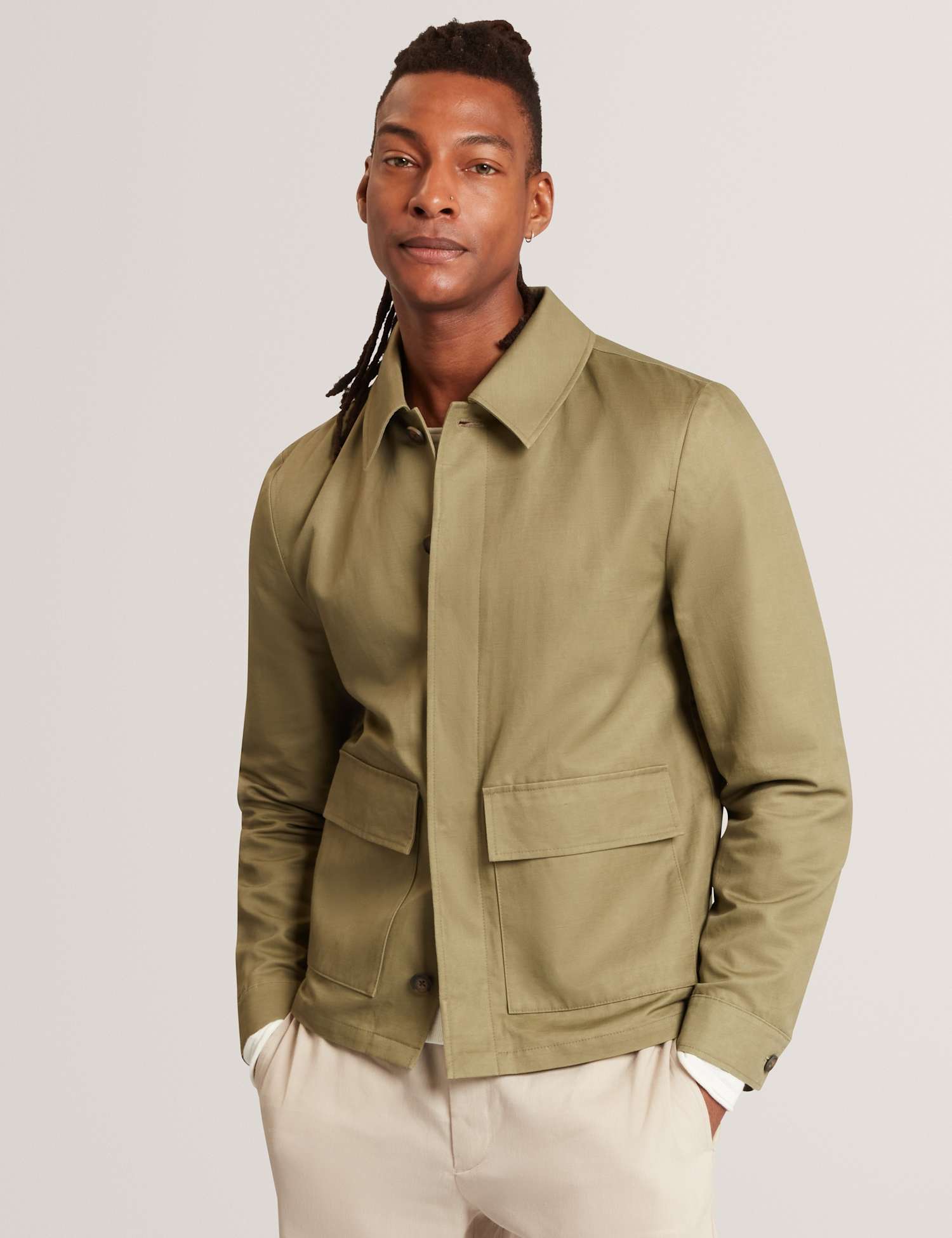 Ted Baker Cotton Rich Lightweight Harrington Jacket Olive