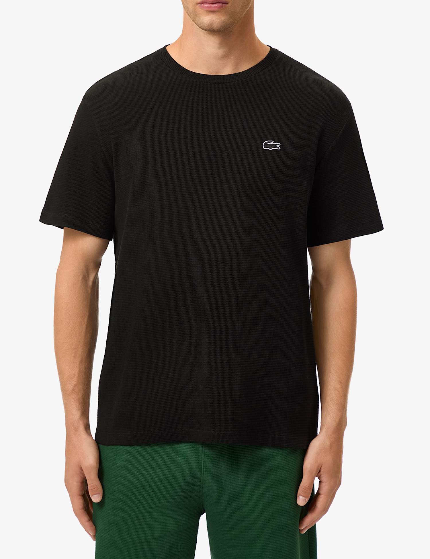 Lacoste Pure Cotton Waffle Loungewear Top Black