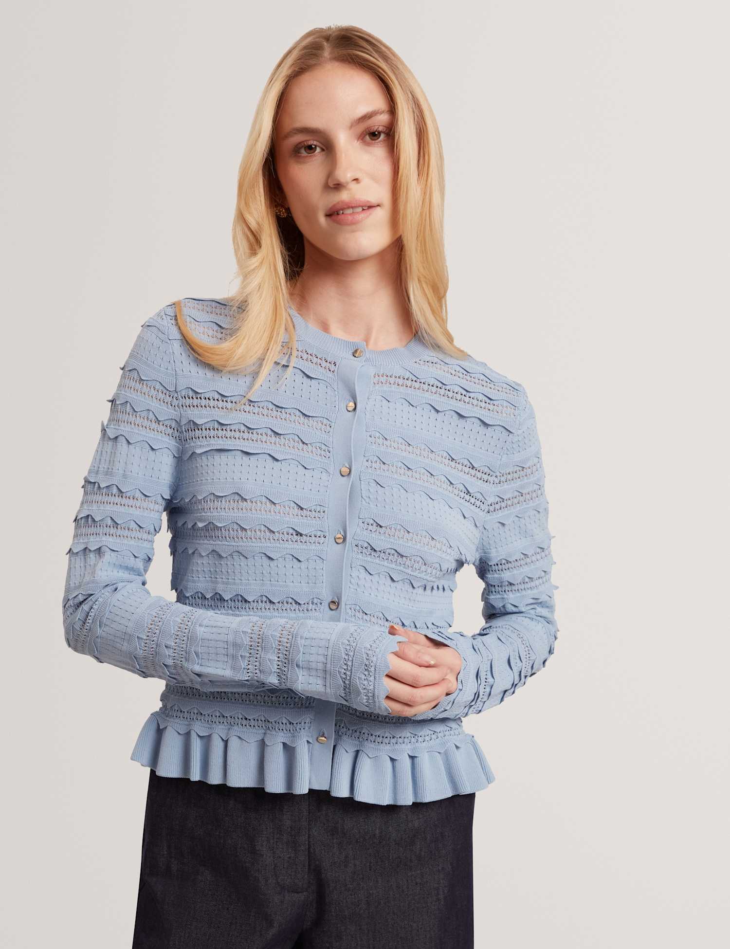 Ted Baker Knitted Frill Detail Cardigan Light Blue