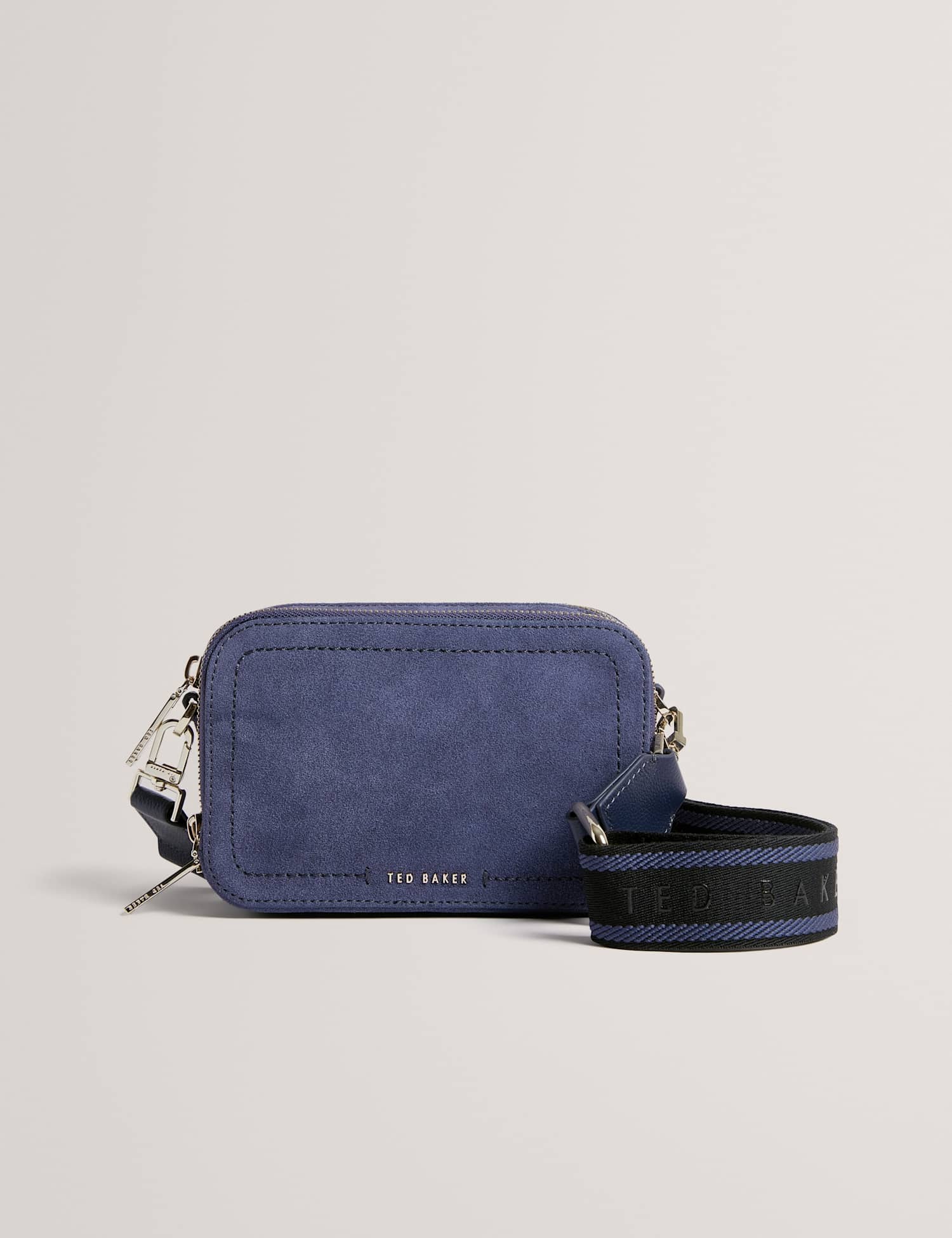 Ted Baker Suede Webbing Strap Cross Body Camera Bag Blue
